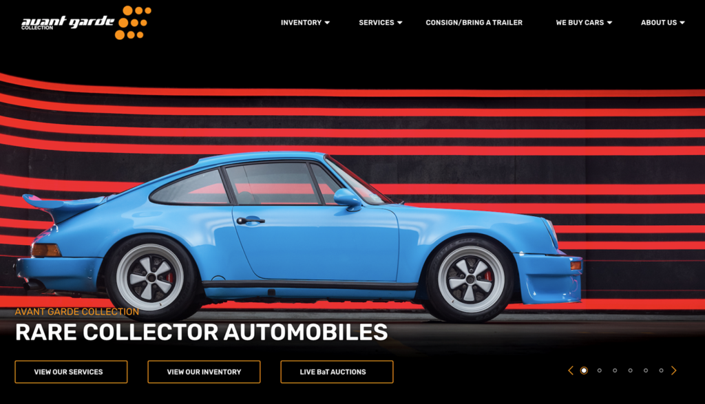 The Avante-Garde Collection website homepage UI