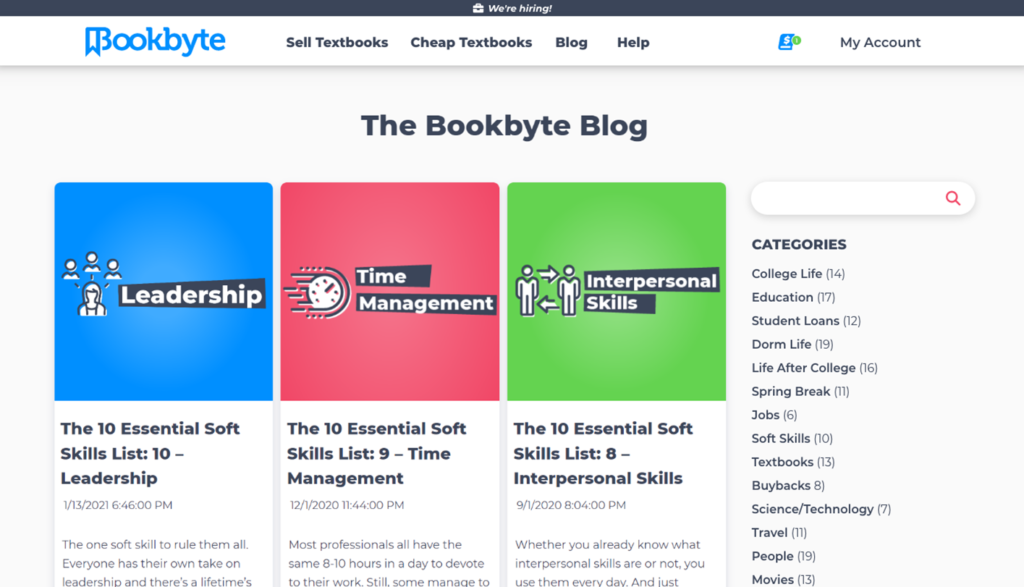The Bookbyte Blog homepage UI