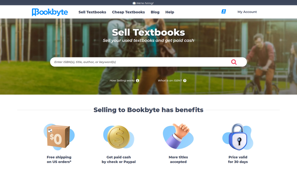 Sell textbooks page UI for Bookbyte website
