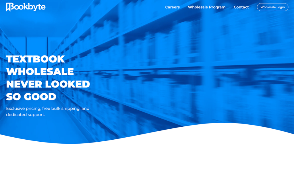 The UI for the Bookbyte wholesale program landing page