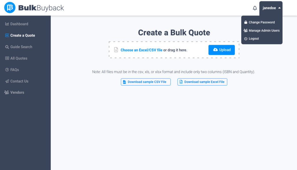 The UI for the create a quote screen on the bulk website